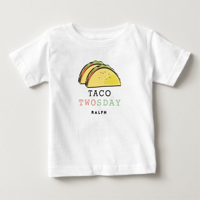 Taco Twosday Tuesday White 2nd Birthday Boy Baby T-Shirt (Front)