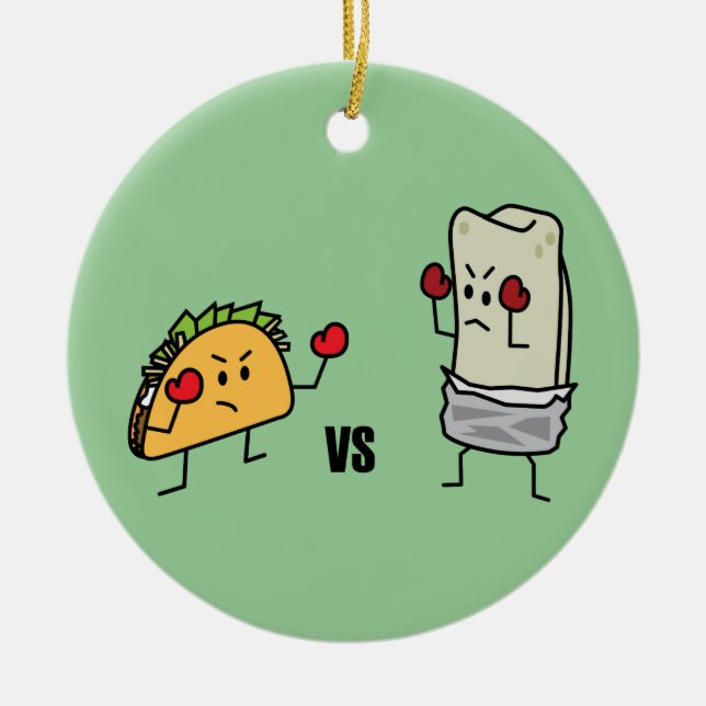 Taco vs burrito ceramic tree decoration (Front)