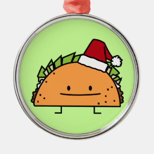 Taco wearing Santa Hat Christmas shell meat salsa Metal Tree Decoration