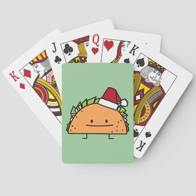 Taco wearing Santa Hat Christmas shell meat salsa Playing Cards (Back)