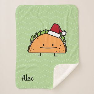 Taco wearing Santa Hat Christmas shell meat salsa Sherpa Blanket