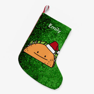 Taco wearing Santa Hat Christmas shell meat salsa Small Christmas Stocking