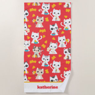 Tacocat Burrito and Taco Cats Cute Personalised Beach Towel