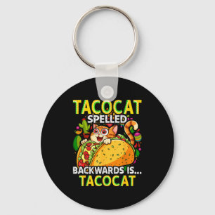 Tacocat spelled backwards taco cat cinco de mayo key ring