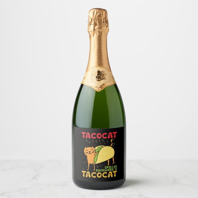 Tacocat Spelled Backwards Tacos Cats Cinco De Mayo Sparkling Wine Label (Front)