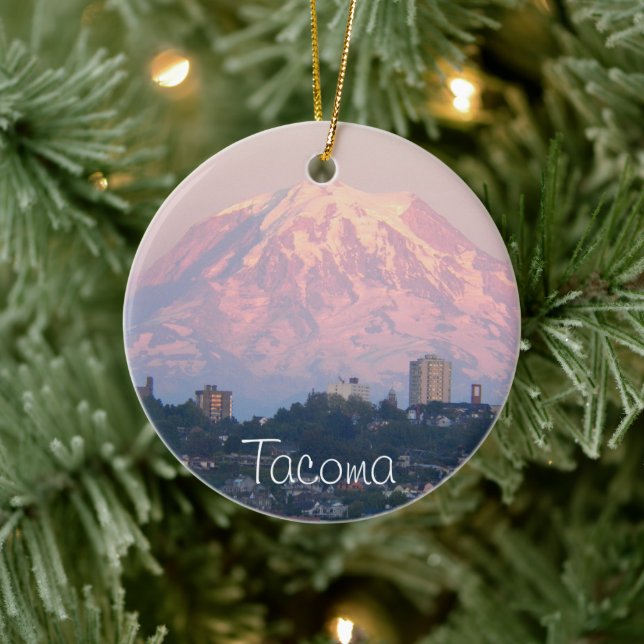 Tacoma and Mount Rainier Holiday Ceramic Tree Decoration (Tree)
