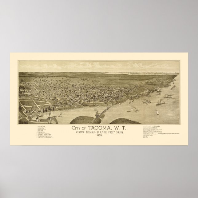 Tacoma, WA Panoramic Map - 1885 Poster (Front)