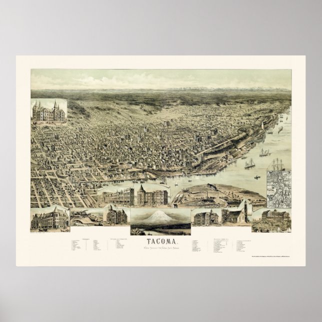 Tacoma, WA Panoramic Map - 1890 Poster (Front)