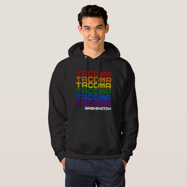Tacoma Washington Gay Pride Rainbow Flag City Hoodie (Front Full)