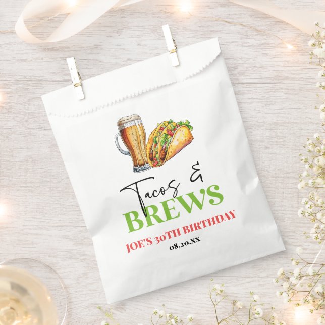 Tacos and Brews Beer Glass Birthday Party Favour Bags (Clipped)