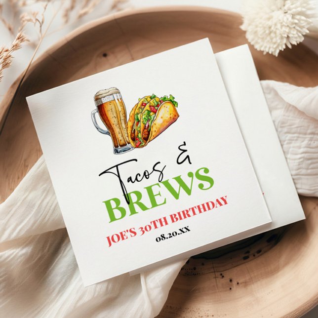 Tacos and Brews Beer Glass Birthday Party Napkin (Creator Uploaded)