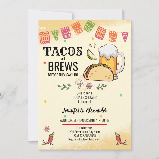 Tacos and Brews Couples Shower Invitation (Front)