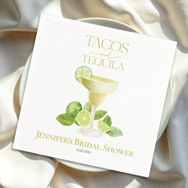 Tacos And Tequila | Lemon Watercolor Bridal Shower Napkin (Creator Uploaded)