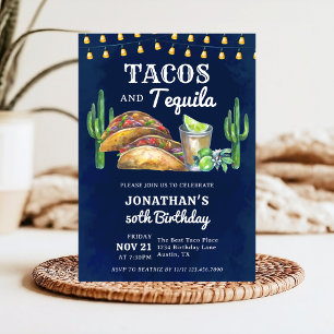 Tacos and Tequila Mexican Fiesta Adult Birthday  Invitation
