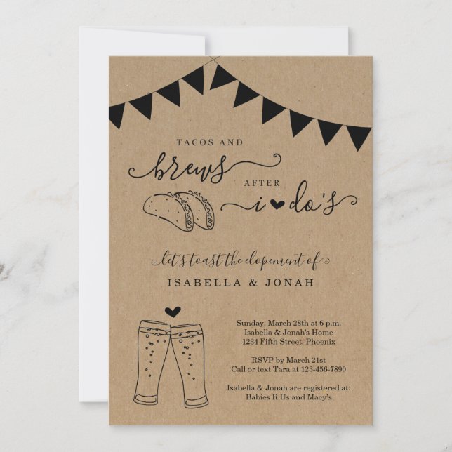 Tacos & Brews After I Do Reception Only Elopement  Invitation (Front)