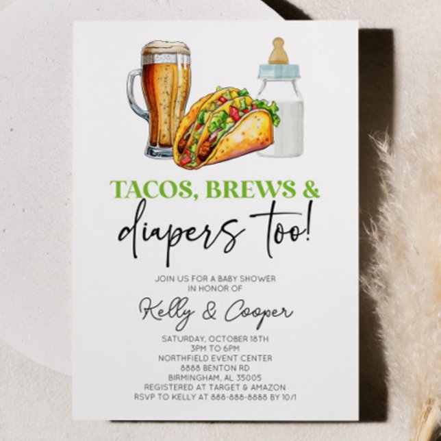 Tacos Brews and Diapers Too! Baby Shower Invitation (Creator Uploaded)