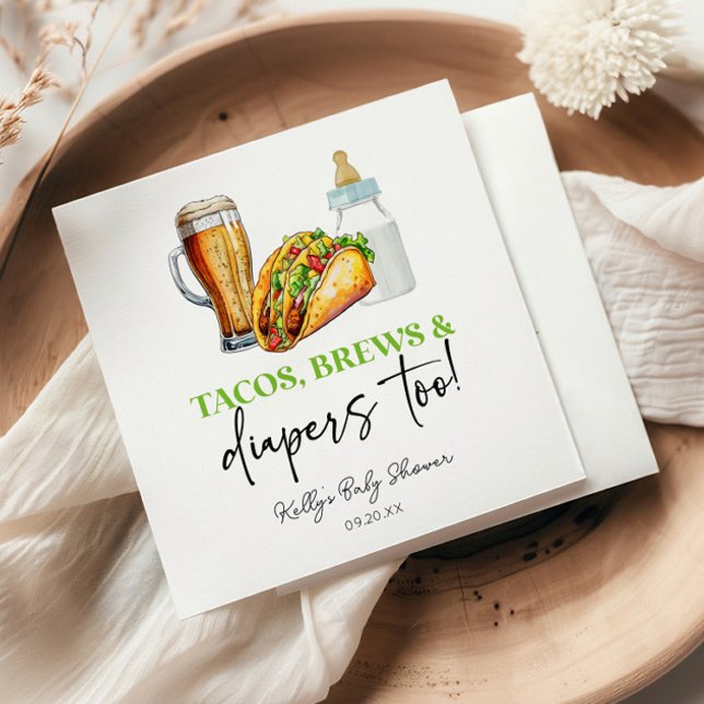Tacos Brews and Diapers Too! Baby Shower Napkin (Creator Uploaded)