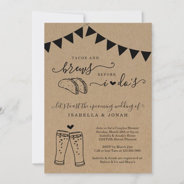 Tacos & Brews Before I Do's Couples' Bridal Shower Invitation (Front)