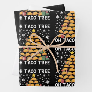 Tacos Christmas Tree Funny Xmas Foodie Mexican Wrapping Paper Sheet