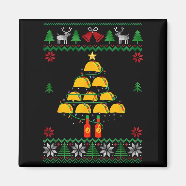 Tacos Christmas Tree Ugly Sweater Christmas Family Magnet (Front)