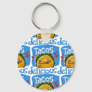 tacos delicious cartoon style illustration key ring
