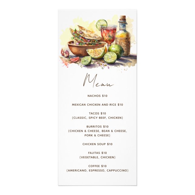 Tacos food fiesta party. Mexican food cafe menu (Front)