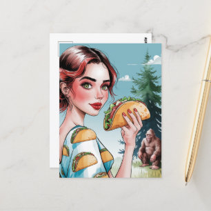 Tacos in the Forest With Sad Sasquatch Postcard