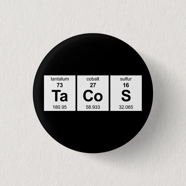TaCoS Periodic Table 3 Cm Round Badge (Front)