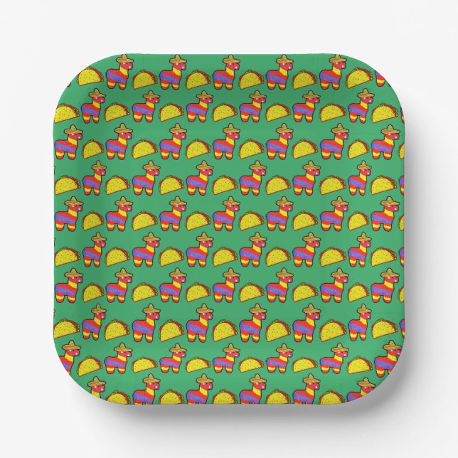 Tacos + Pinatas Paper Plate (Front)