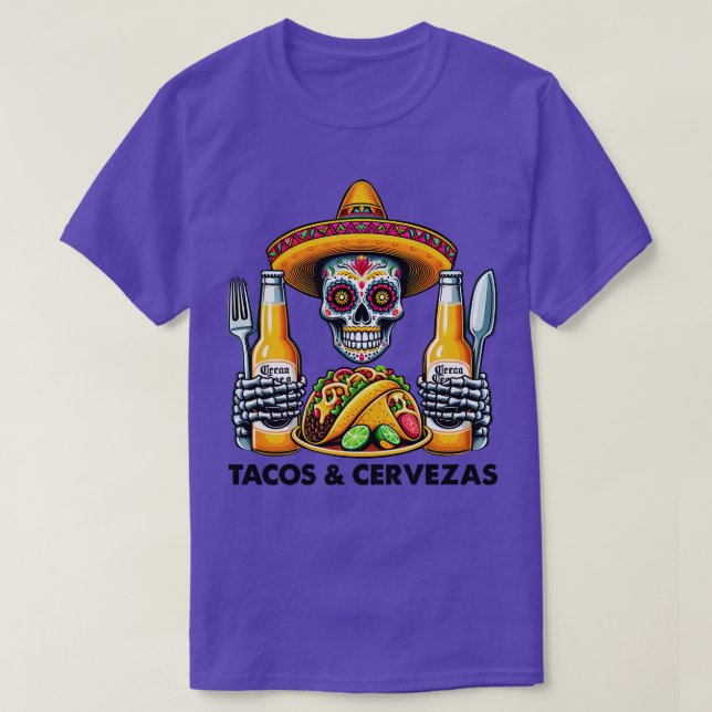 Tacos s Funny Mexican Sugar Skull T-Shirt (Design Front)