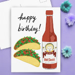 TACOS Spicy Hot Sauce Cat Maracas HAPPY BIRTHDAY Postcard<br><div class="desc">It's TACO TIME! Check out this fun and spicy hot sauce with a cat shaking his maracas. Customise with your own text! Take a look at my shop for more!</div>