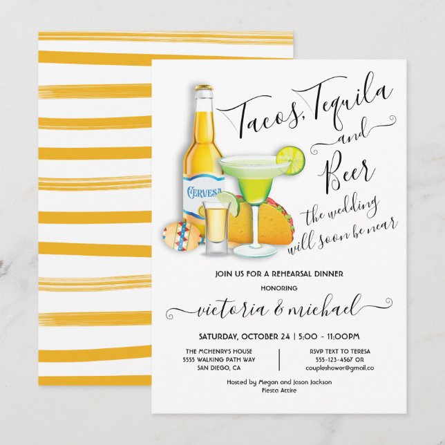 Tacos Tequila & Beer Rehearsal Dinner Fiesta Invit Invitation (Front/Back)