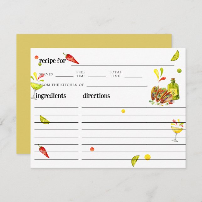 Tacos & Tequila Tropical Bridal Shower Recipe Card (Front/Back)