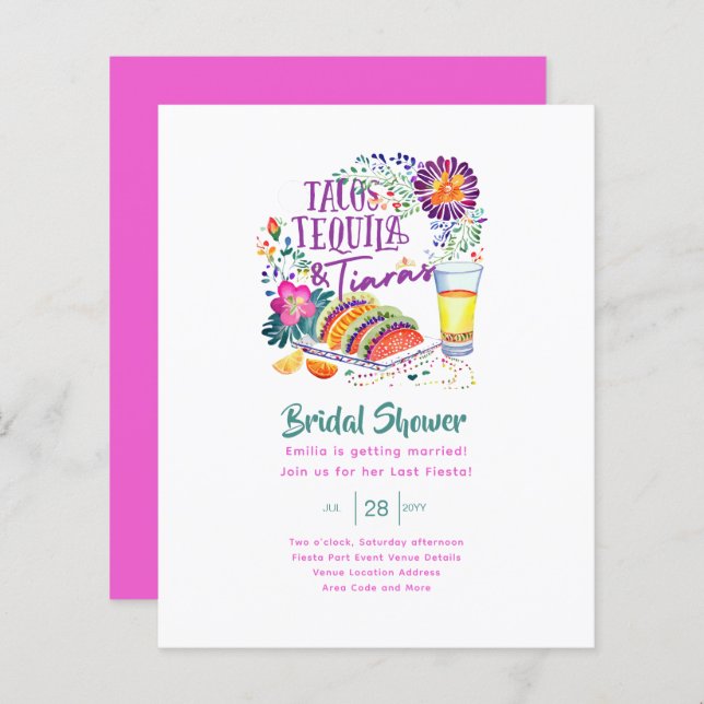 Tacos Tequilas Tiaras Last Party Bridal Shower (Front/Back)