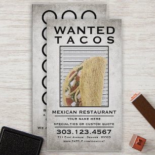 tacos wanted poster stamp card