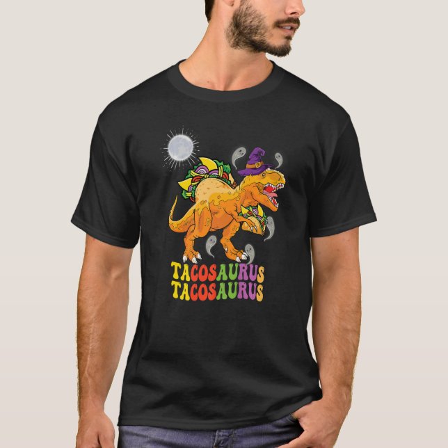 Tacosaurus colour Groovy wear witch hat ghosts and T-Shirt (Front)