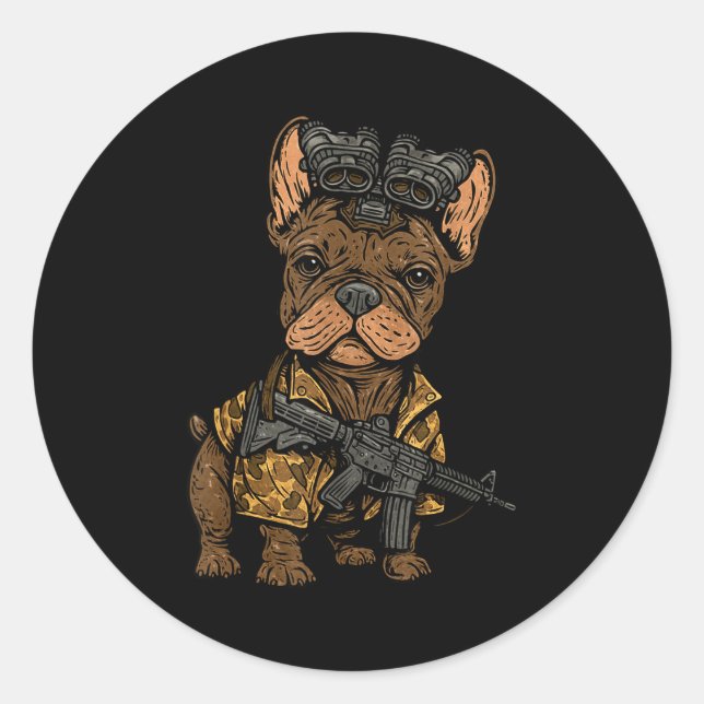 Tactical Frenchie Funny Dog Bulldog With Nvg Meme  Classic Round Sticker (Front)