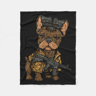 Tactical Frenchie Funny Dog Bulldog With Nvg Meme  Fleece Blanket