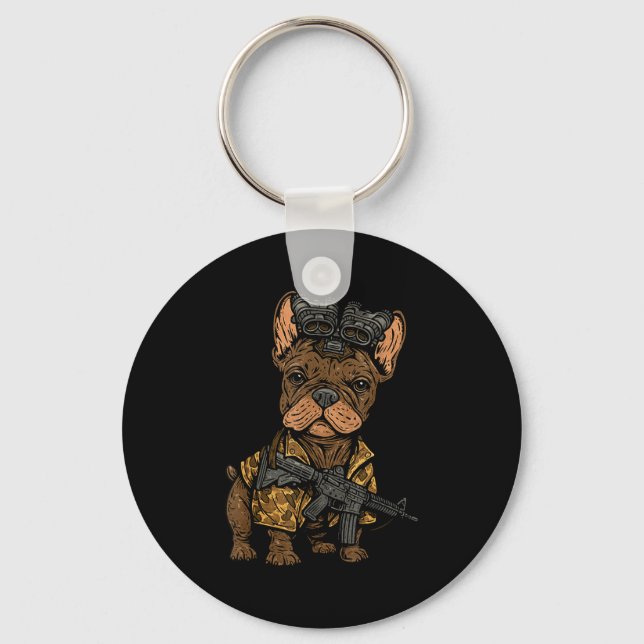 Tactical Frenchie Funny Dog Bulldog With Nvg Meme  Key Ring (Front)