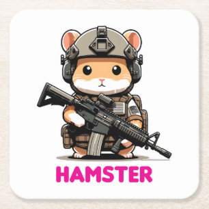 Tactical Hamster Square Paper Coaster