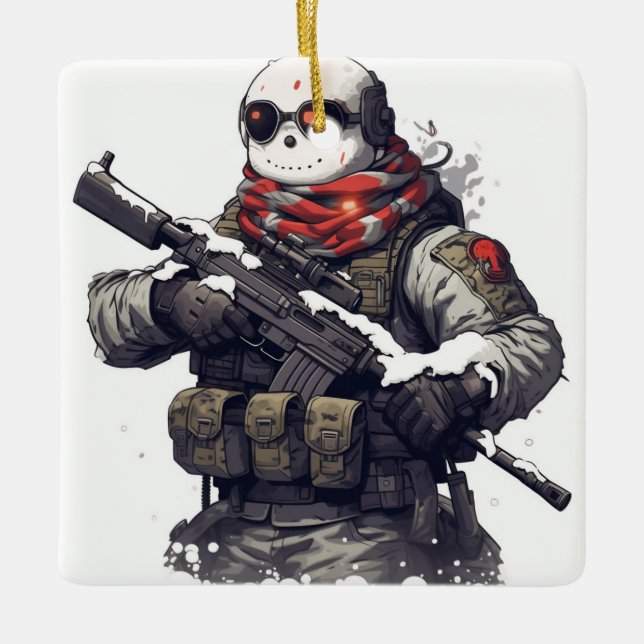 Tactical Snowman Ceramic Ornament (Front)