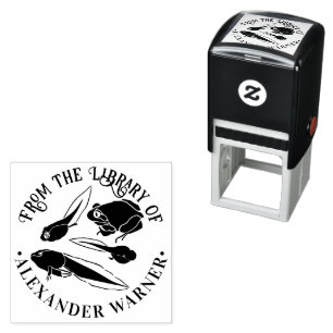 Tadpole Pollywog Frog Round Library Book Name Self-inking Stamp