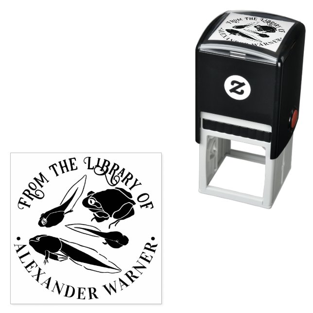 Tadpole Pollywog Frog Round Library Book Name Self-inking Stamp (In Situ)