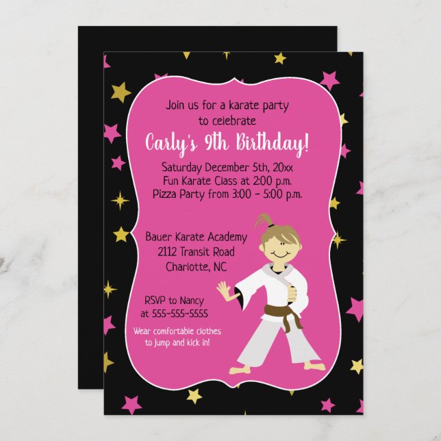 Tae Kwon Do Birthday Invitations Brown Belt Girl (Front/Back)
