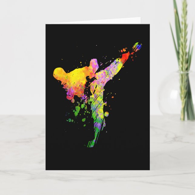 Tae Kwon Do Karate Colourful Silhouette for Girls Card (Front)