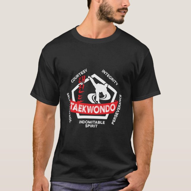 Taekwondo 5 Tenets Mial Ata Itf Tae Kwon Do T-Shirt (Front)
