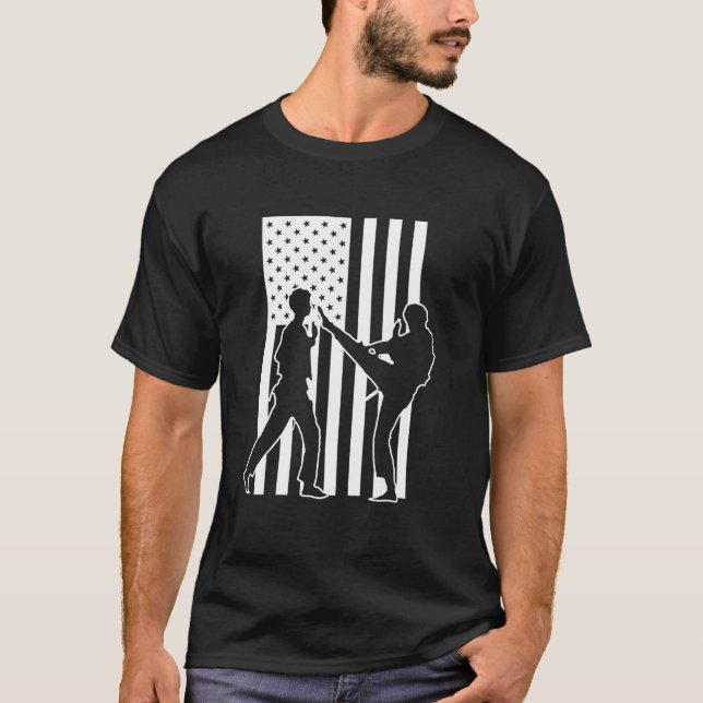 Taekwondo American Flag Martial Arts T-Shirt (Front)