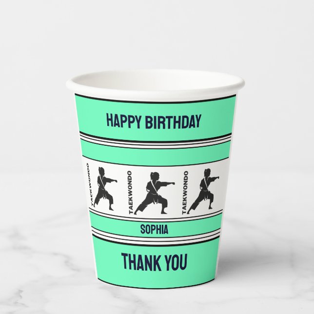 Taekwondo Birthday Gift, Taekwondo Girl Player Pap Paper Cups (Front)