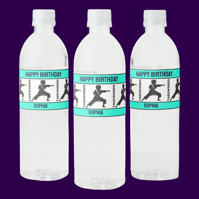 Taekwondo Birthday Gift, Taekwondo Girl Player Water Bottle Label (Creator Uploaded)