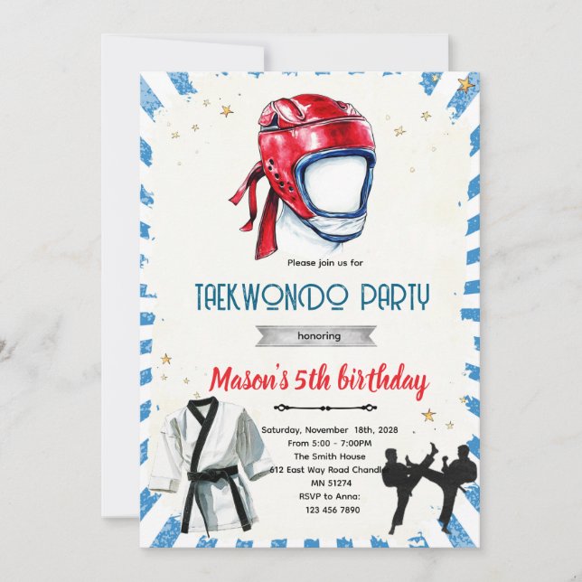 Taekwondo birthday party invitation (Front)